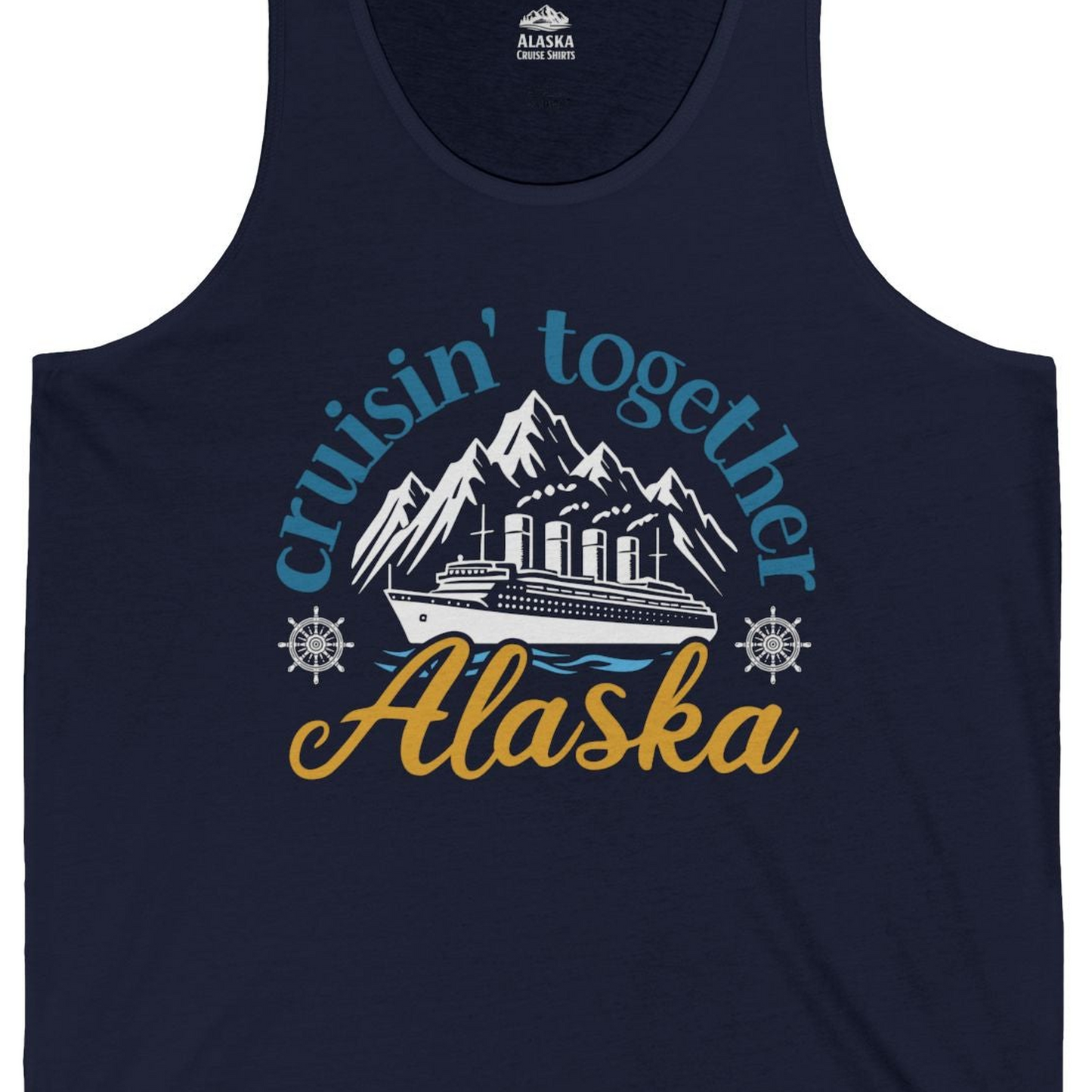 Alaska Cruise Adventure Shirt Tank Top – Navy – Alaska Cruise Shirts Close Up
