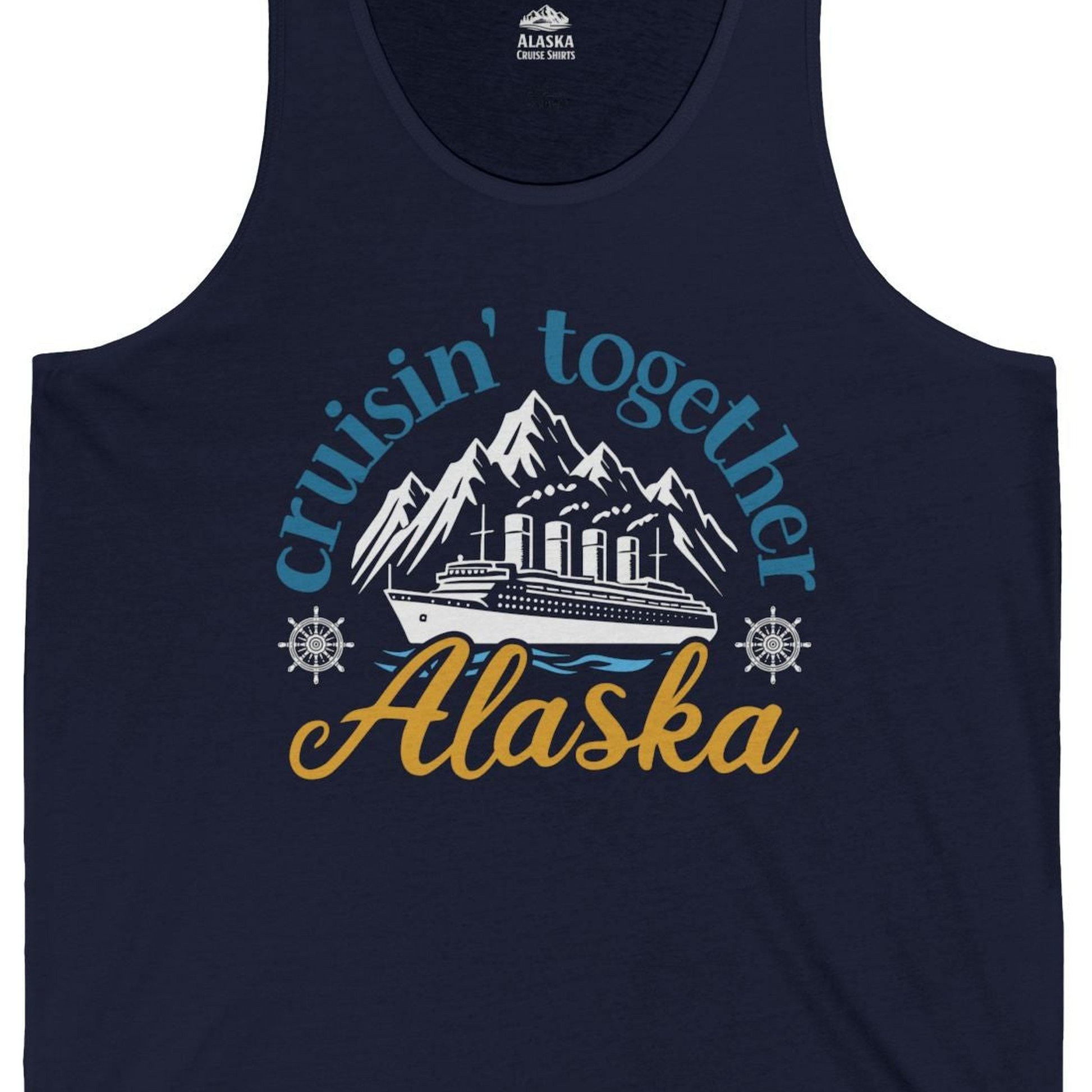 Alaska Cruise Adventure Shirt Tank Top – Navy – Alaska Cruise Shirts Close Up