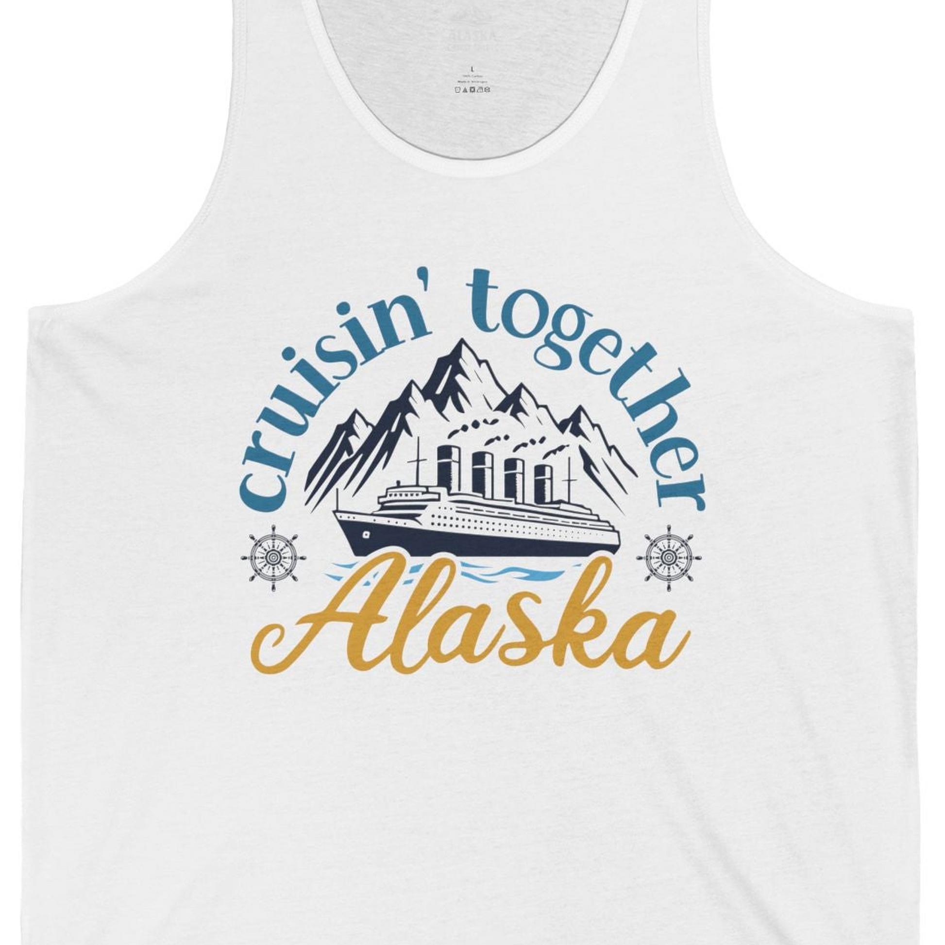 Alaska Cruise Adventure Shirt Tank Top – White – Alaska Cruise Shirts Close Up