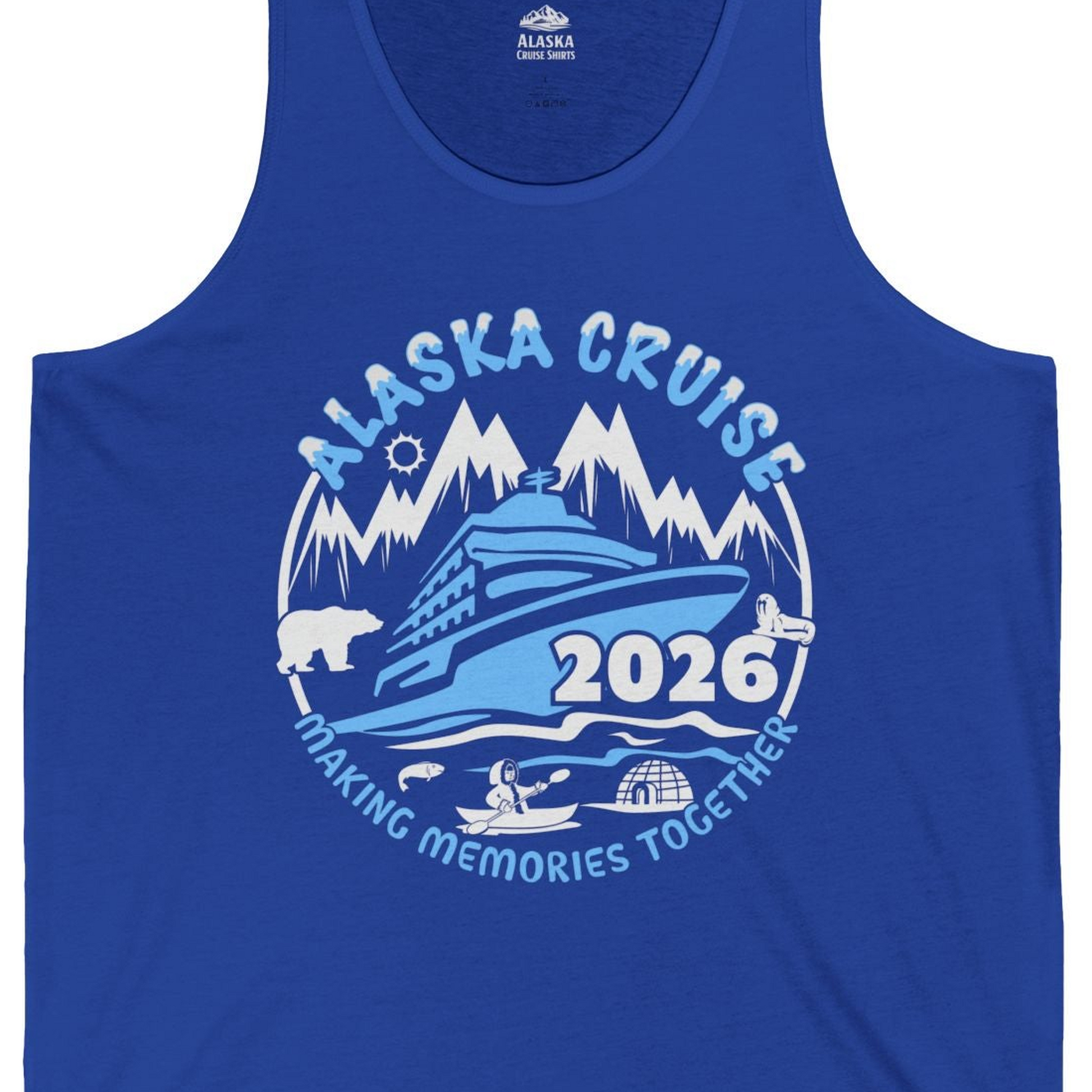Alaska Cruise 2026 Shirt Tank Top – True Royal – Alaska Cruise Shirts Close Up