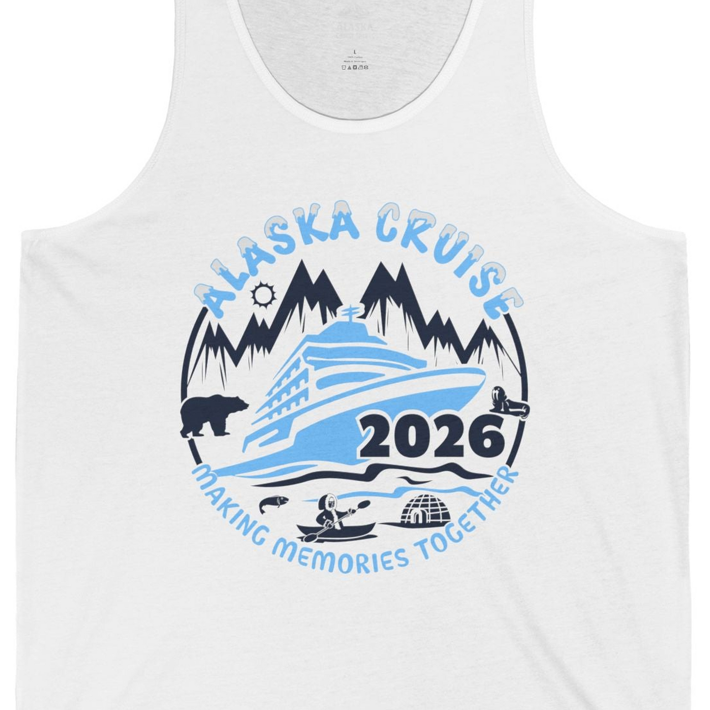 Alaska Cruise 2026 Shirt Tank Top – White – Alaska Cruise Shirts Close Up