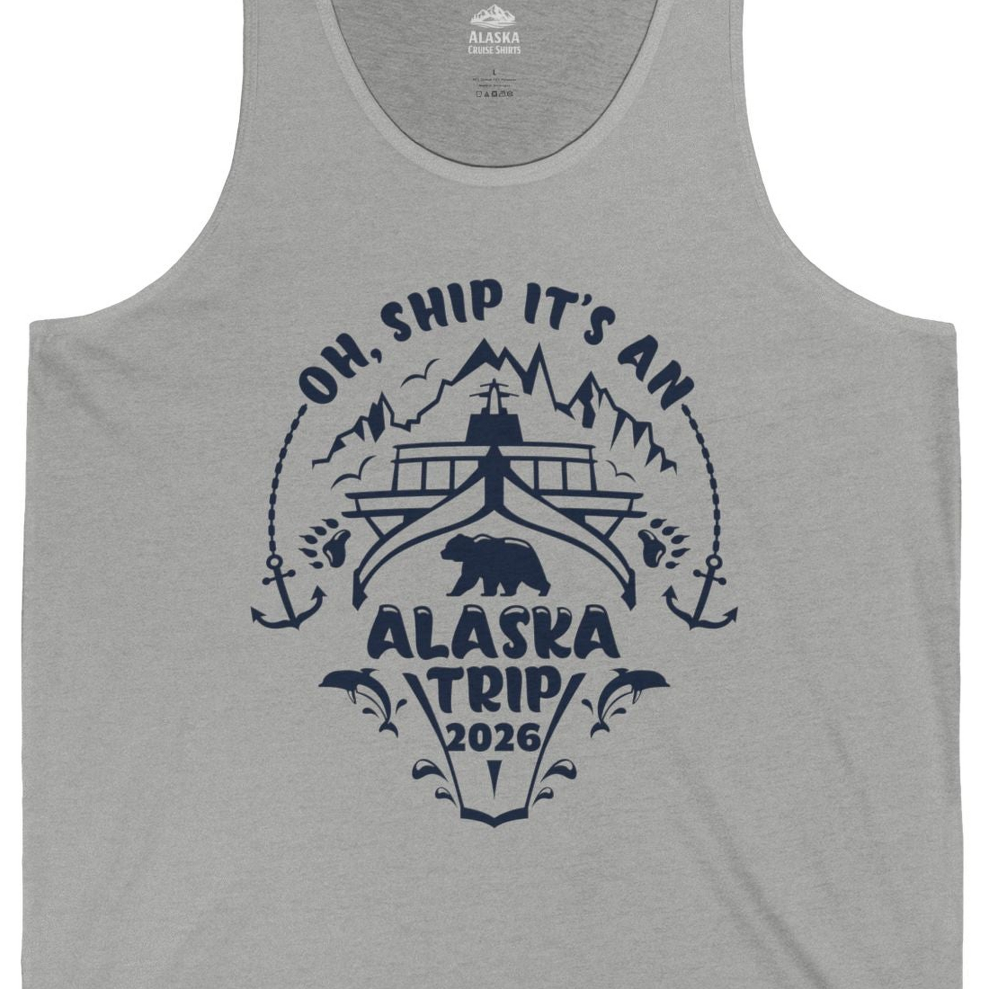 Oh Ship It’s an Alaska Trip 2026 Cruise and Wildlife Shirt — Tank Top Tank Top – Athletic Heather – Alaska Cruise Shirts Close Up