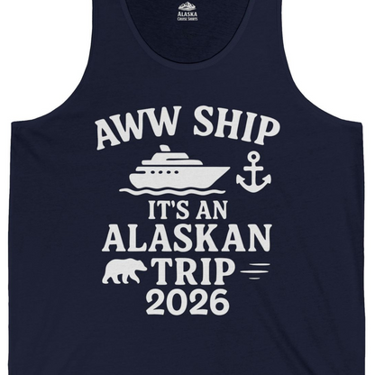 Alaska Cruise Shirt Tank Top – Navy – Alaska Cruise Shirts Close Up