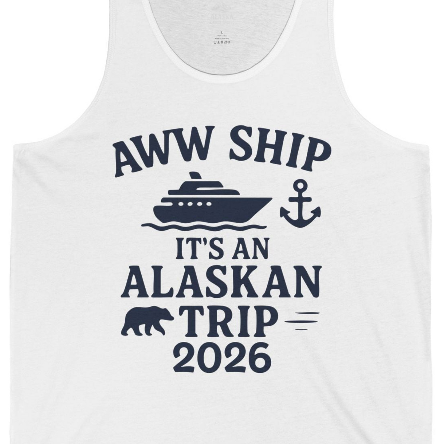 Alaska Cruise Shirt Tank Top – White – Alaska Cruise Shirts Close Up