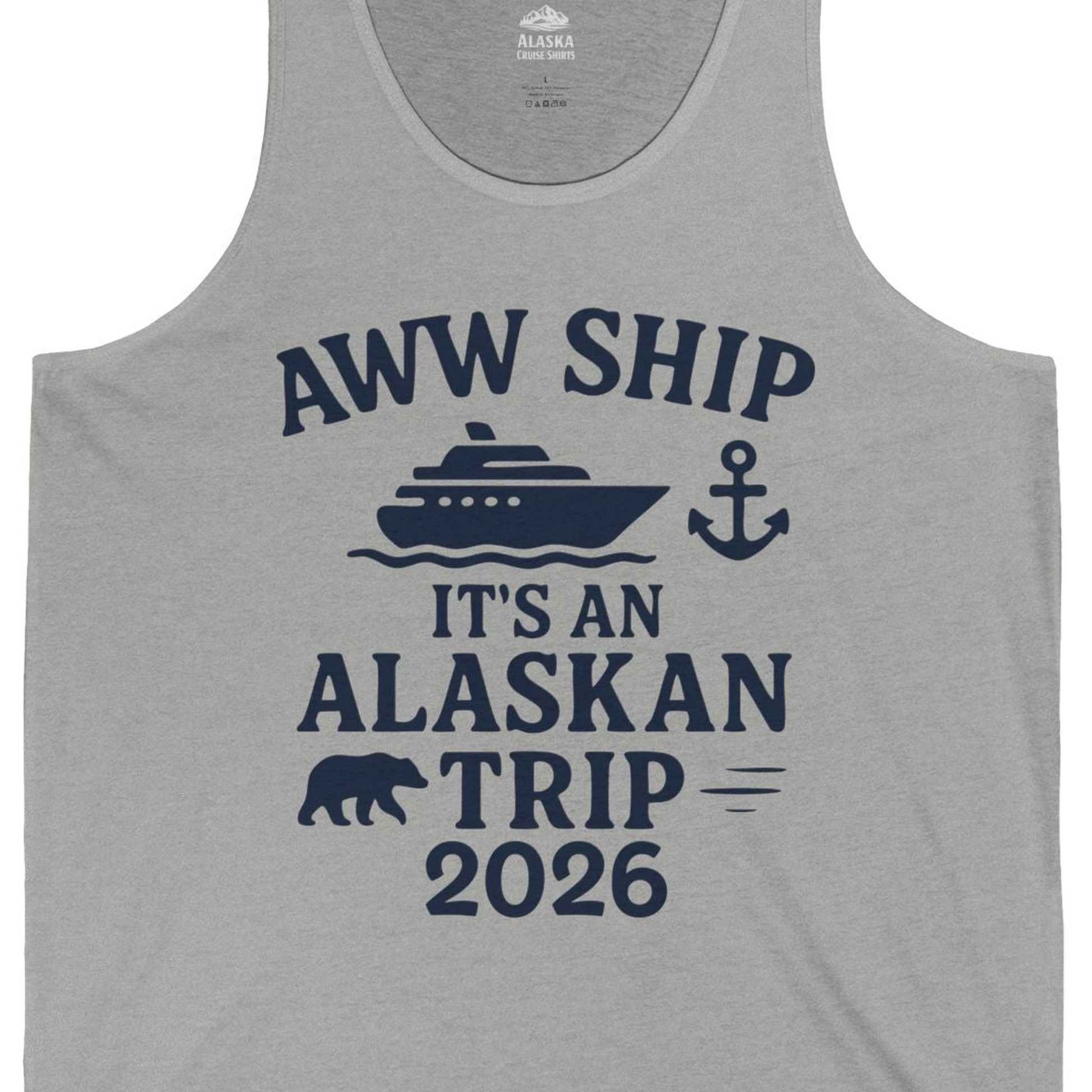 Alaska Cruise Shirt Tank Top – Athletic Heather – Alaska Cruise Shirts Close Up