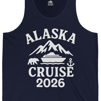 Alaska Cruise 2026 Shirt Tank Top – Navy – Alaska Cruise Shirts Close Up