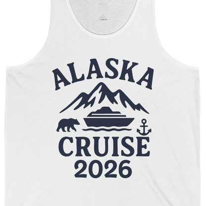 Alaska Cruise 2026 Shirt Tank Top – White – Alaska Cruise Shirts Close Up