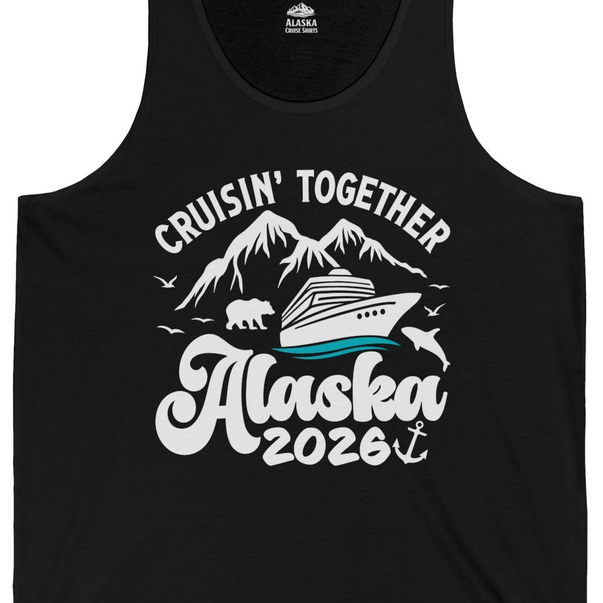 Alaska Cruise Adventure Shirt Tank Top – Black – Alaska Cruise Shirts Close Up