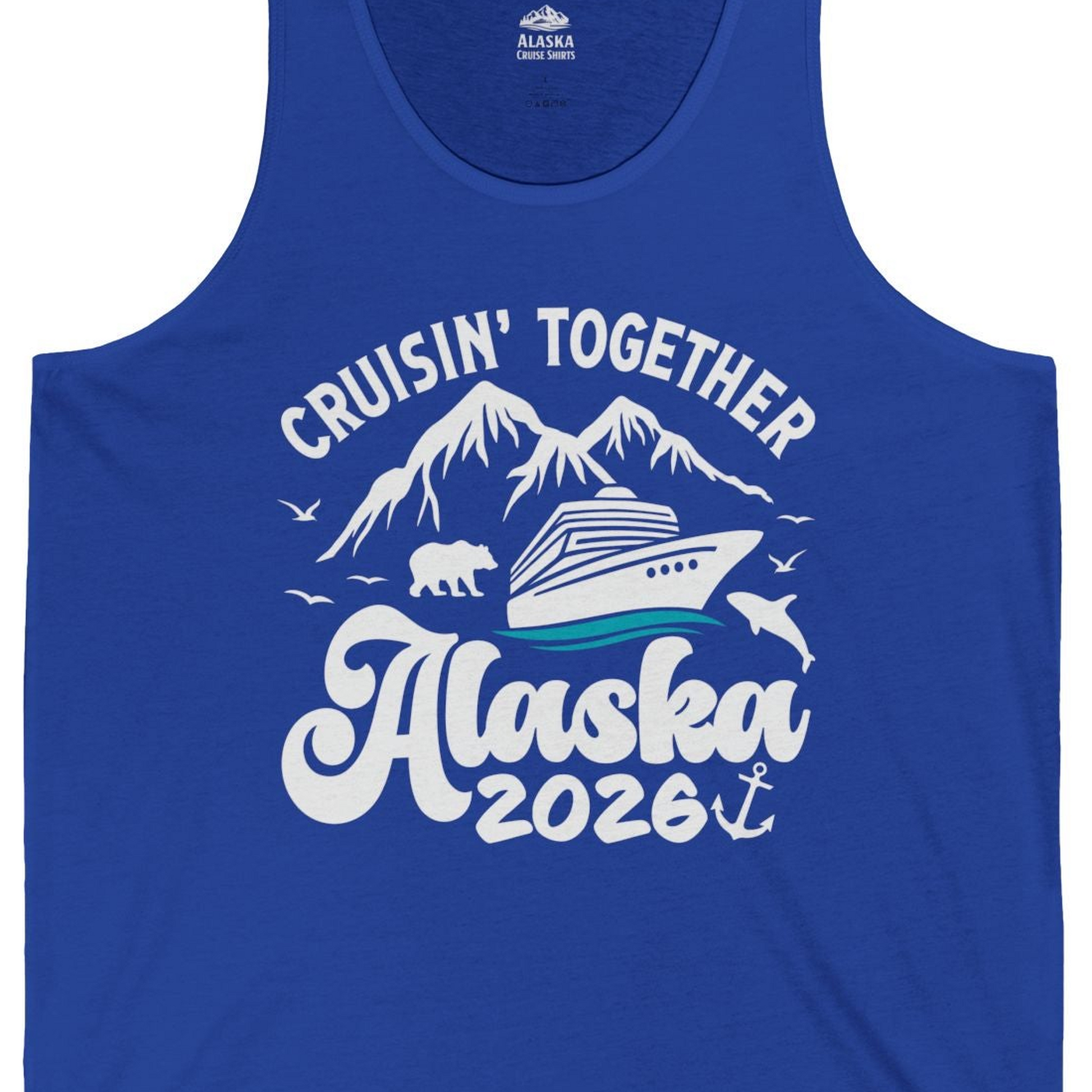 Alaska Cruise Adventure Shirt Tank Top – True Royal – Alaska Cruise Shirts Close Up