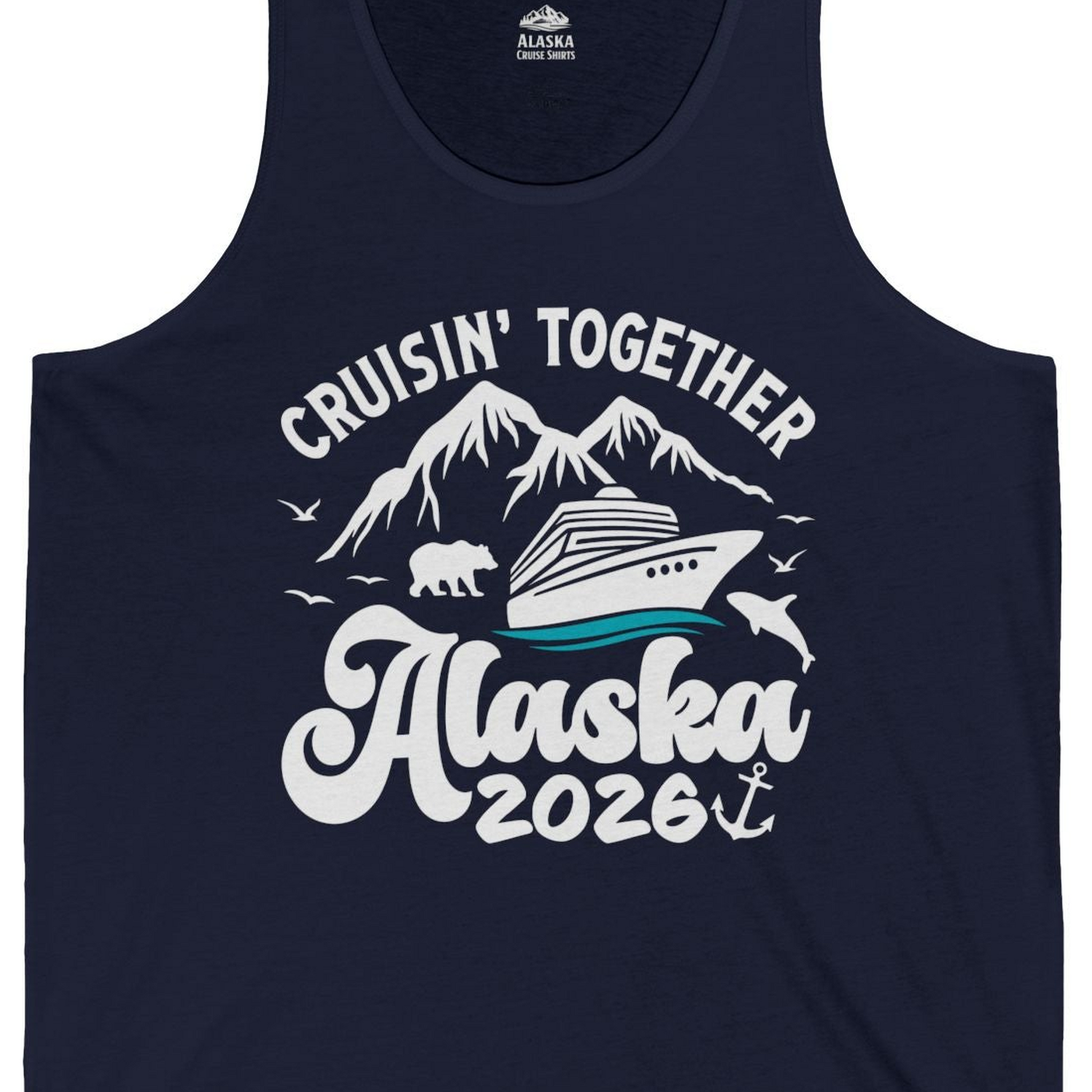 Alaska Cruise Adventure Shirt Tank Top – Navy – Alaska Cruise Shirts Close Up