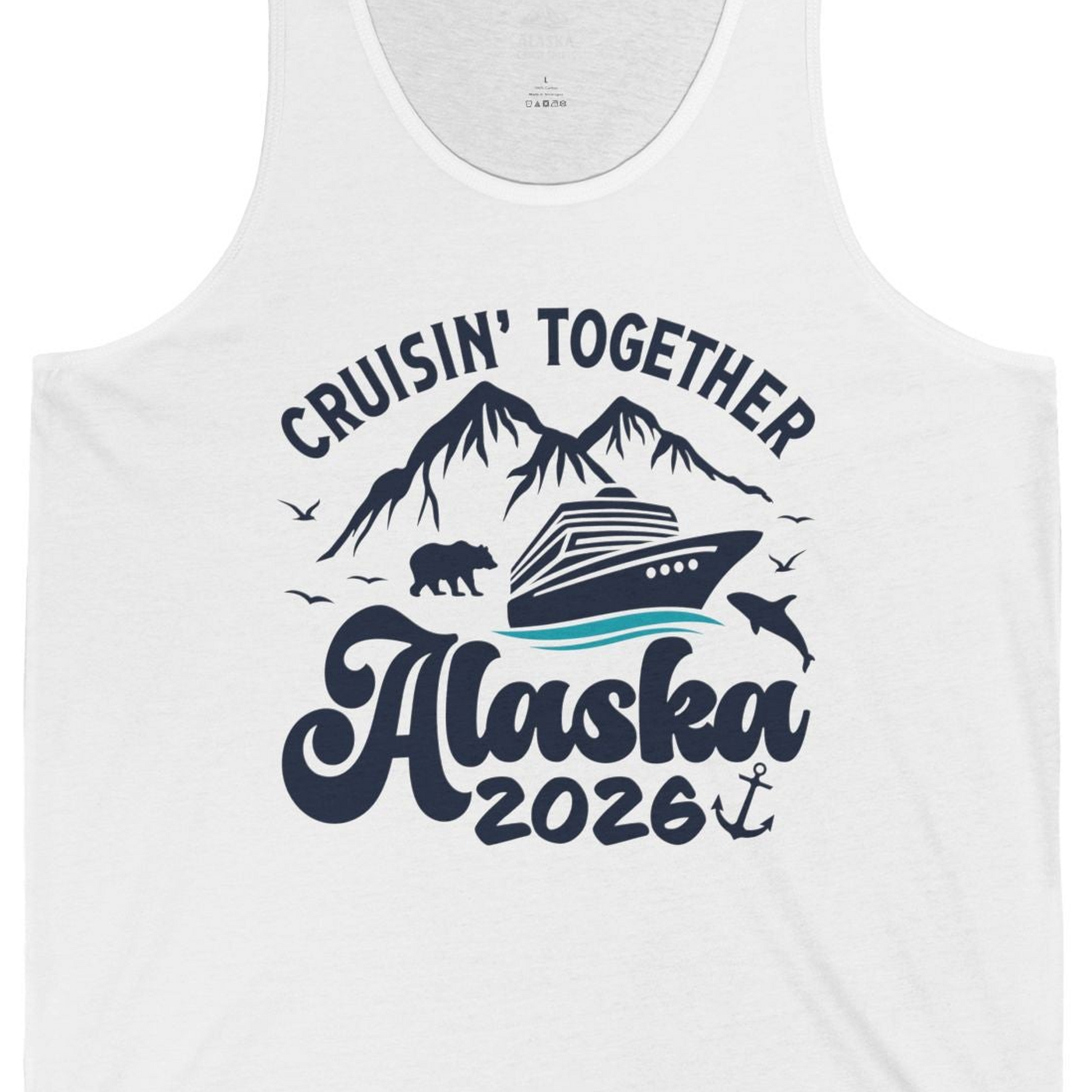 Alaska Cruise Adventure Shirt Tank Top – White – Alaska Cruise Shirts Close Up