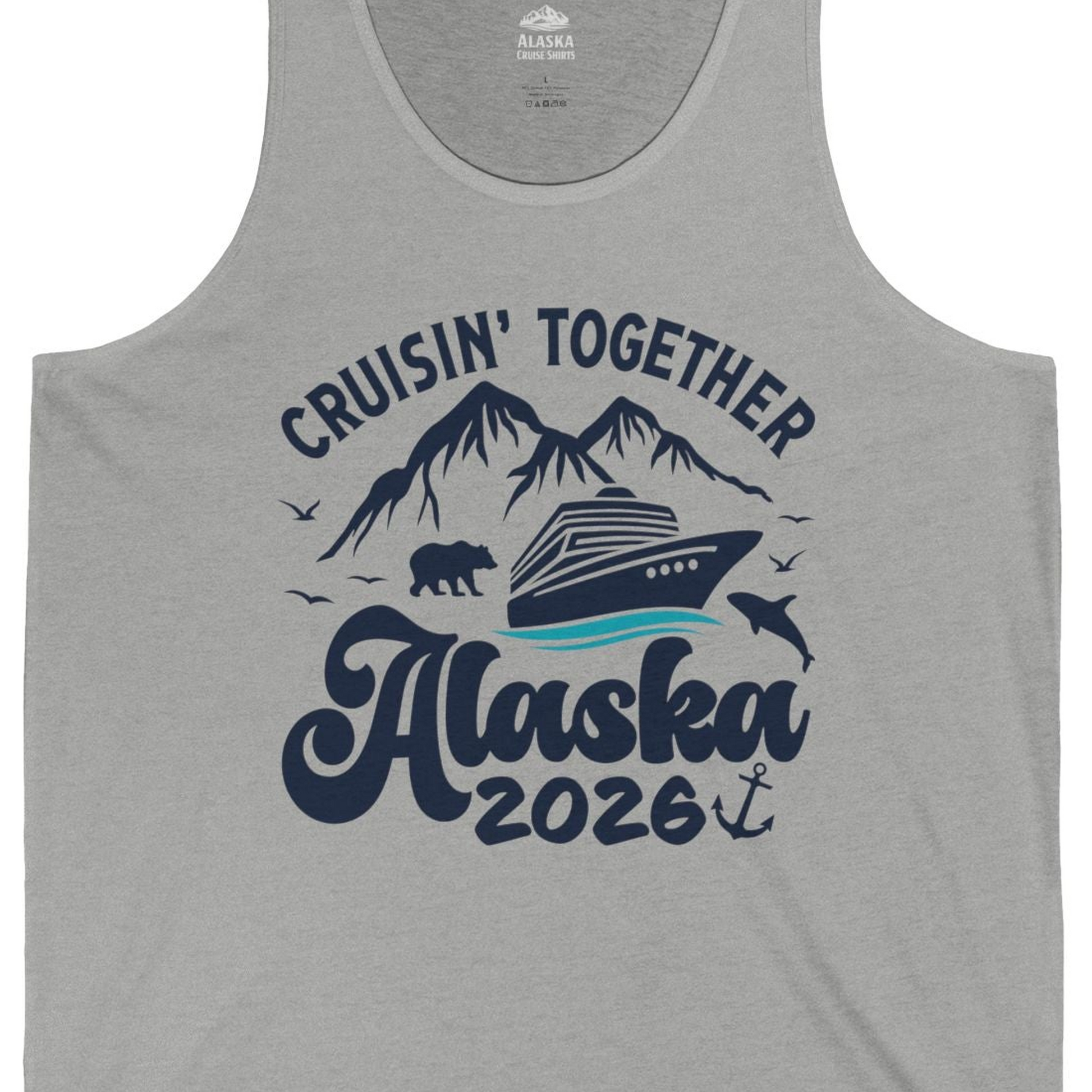 Alaska Cruise Adventure Shirt Tank Top – Athletic Heather – Alaska Cruise Shirts Close Up