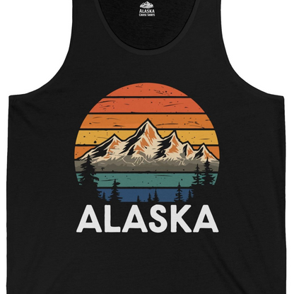 Retro Alaska Mountain Scenery Shirt Tank Top – Black – Alaska Cruise Shirts Close Up