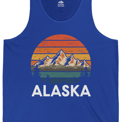 Retro Alaska Mountain Scenery Shirt Tank Top – True Royal – Alaska Cruise Shirts Close Up