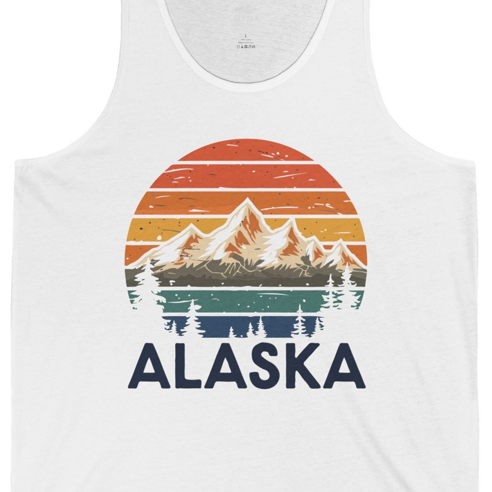 Retro Alaska Mountain Scenery Shirt Tank Top – White – Alaska Cruise Shirts Close Up