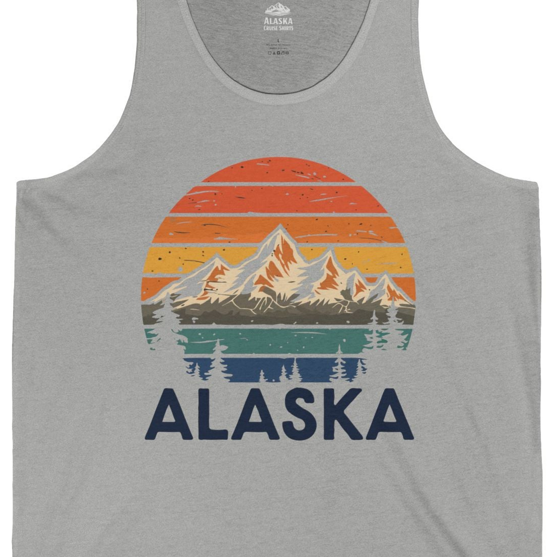 Retro Alaska Mountain Scenery Shirt Tank Top – Athletic Heather – Alaska Cruise Shirts Close Up