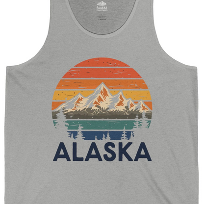 Retro Alaska Mountain Scenery Shirt Tank Top – Athletic Heather – Alaska Cruise Shirts Close Up