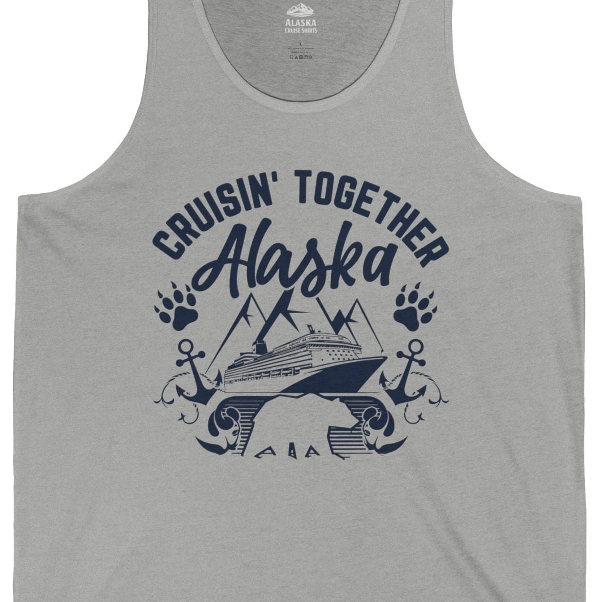 Alaska Cruise Adventure Shirt Tank Top – Athletic Heather – Alaska Cruise Shirts Close Up
