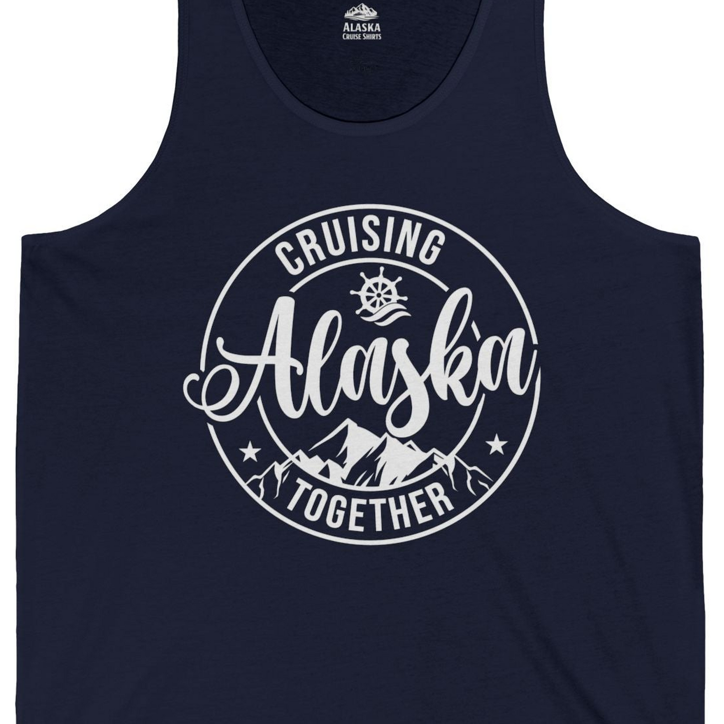 Cruising Alaska Together Shirt Tank Top – Navy – Alaska Cruise Shirts Close Up