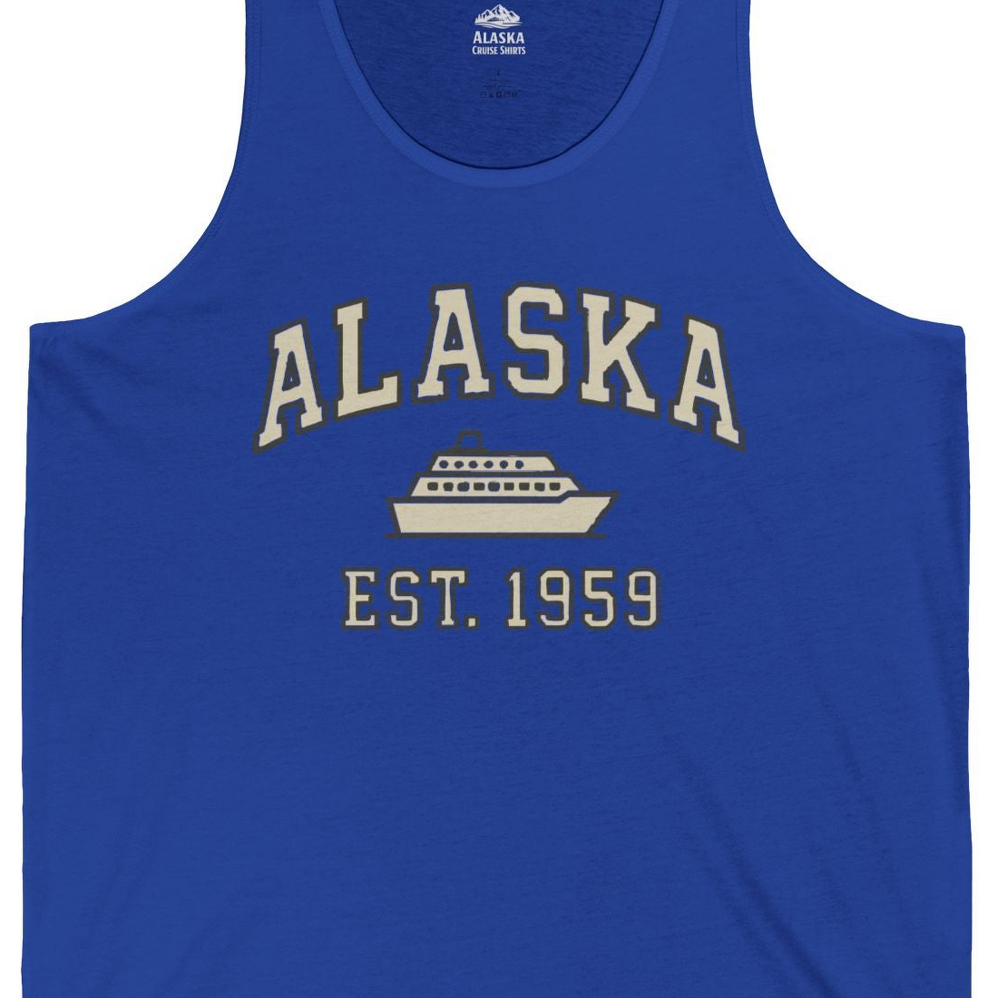 Alaska Cruise Shirt Tank Top – True Royal – Alaska Cruise Shirts Close Up