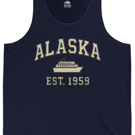 Alaska Cruise Shirt Tank Top – Navy – Alaska Cruise Shirts Close Up