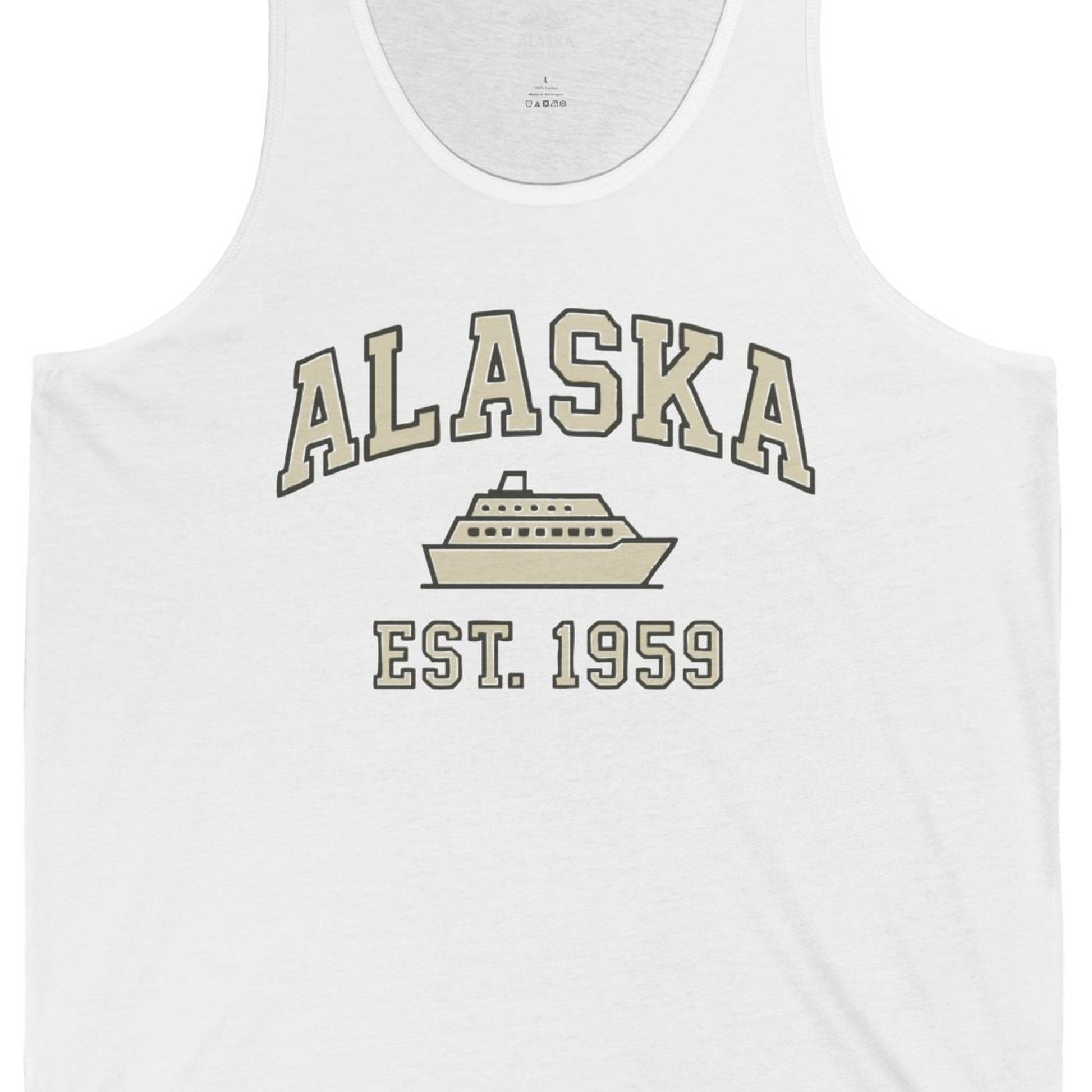 Alaska Cruise Shirt Tank Top – White – Alaska Cruise Shirts Close Up