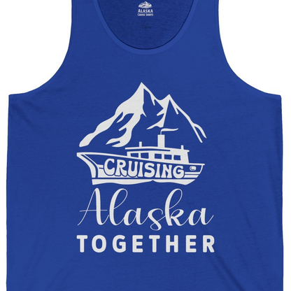 Cruising Alaska Together Mountains and Ship Family Cruise Shirt — Tank Top Tank Top – True Royal – Alaska Cruise Shirts Close Up