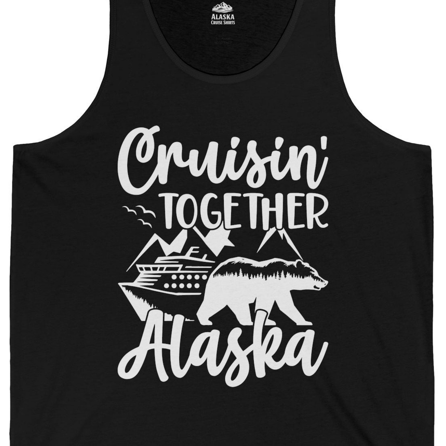 Alaska Cruise Adventure Shirt Tank Top – Black – Alaska Cruise Shirts Close Up