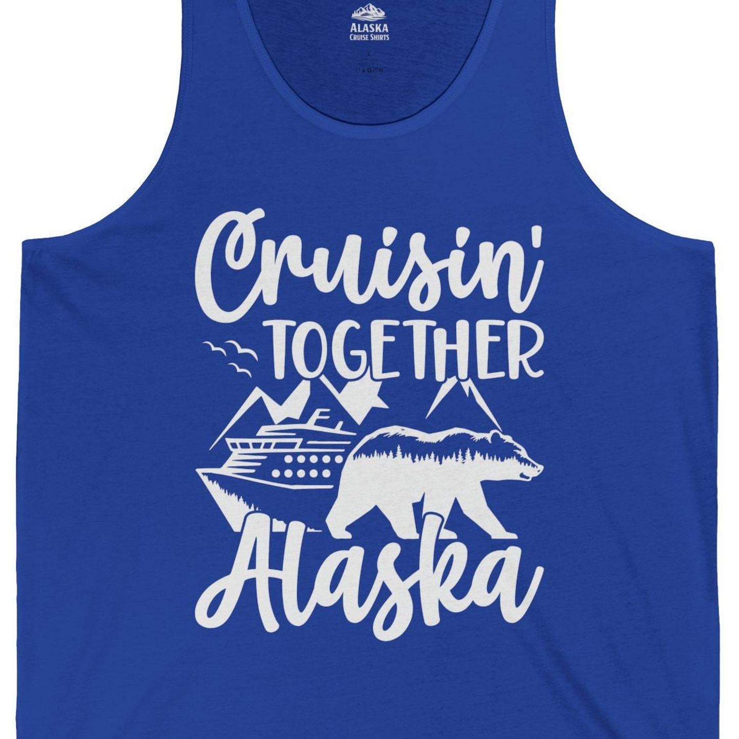 Alaska Cruise Adventure Shirt Tank Top – True Royal – Alaska Cruise Shirts Close Up