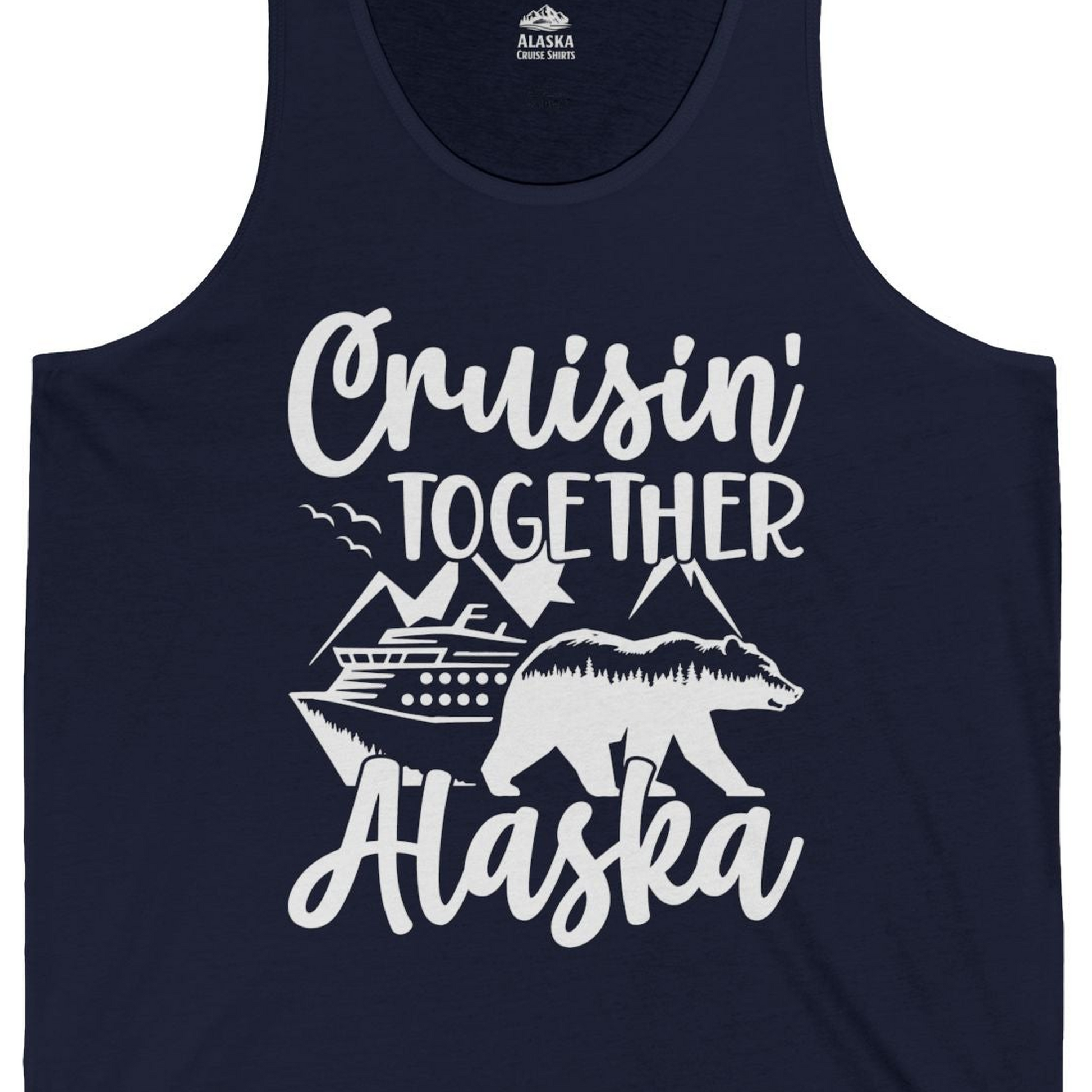 Alaska Cruise Adventure Shirt Tank Top – Navy – Alaska Cruise Shirts Close Up