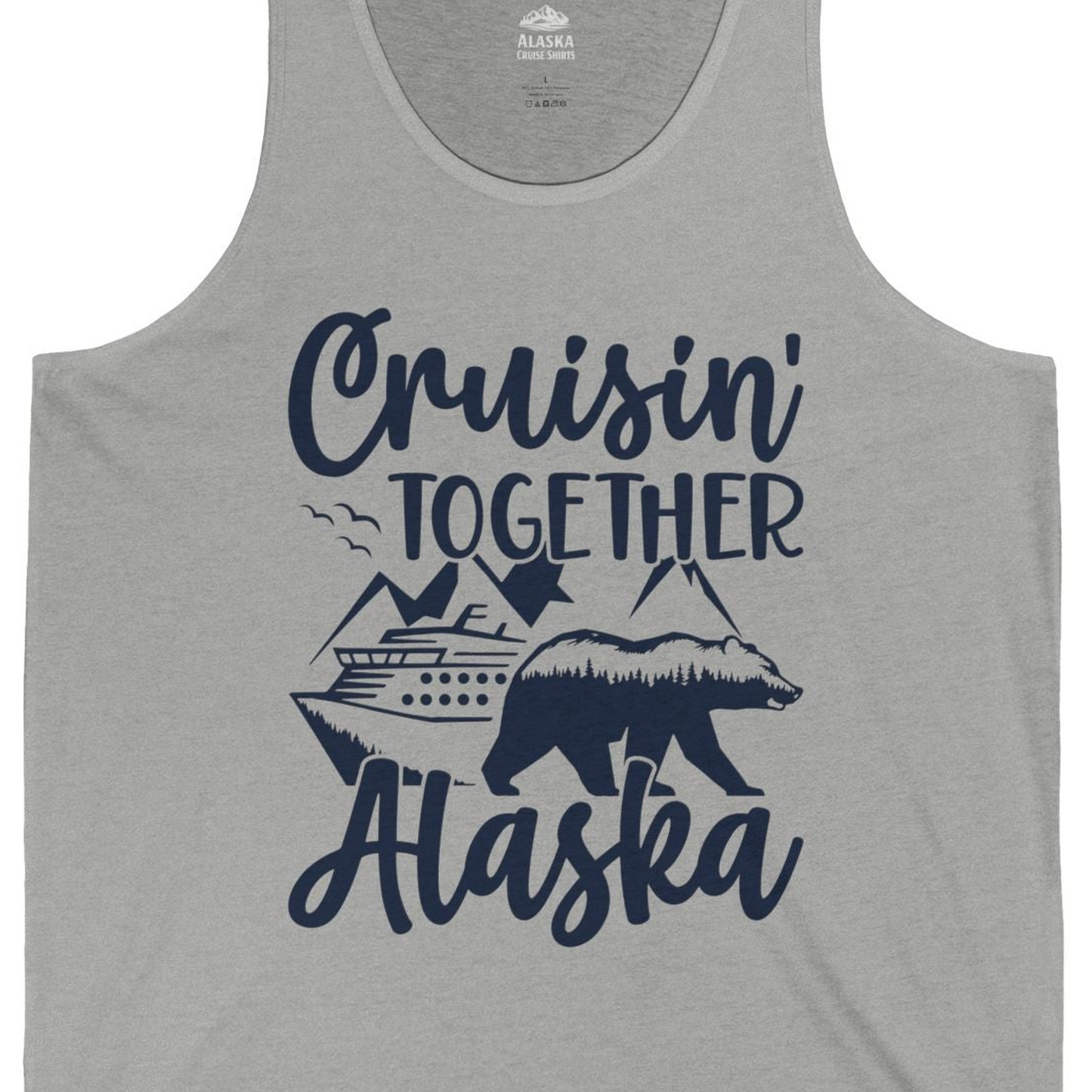 Alaska Cruise Adventure Shirt Tank Top – Athletic Heather – Alaska Cruise Shirts Close Up