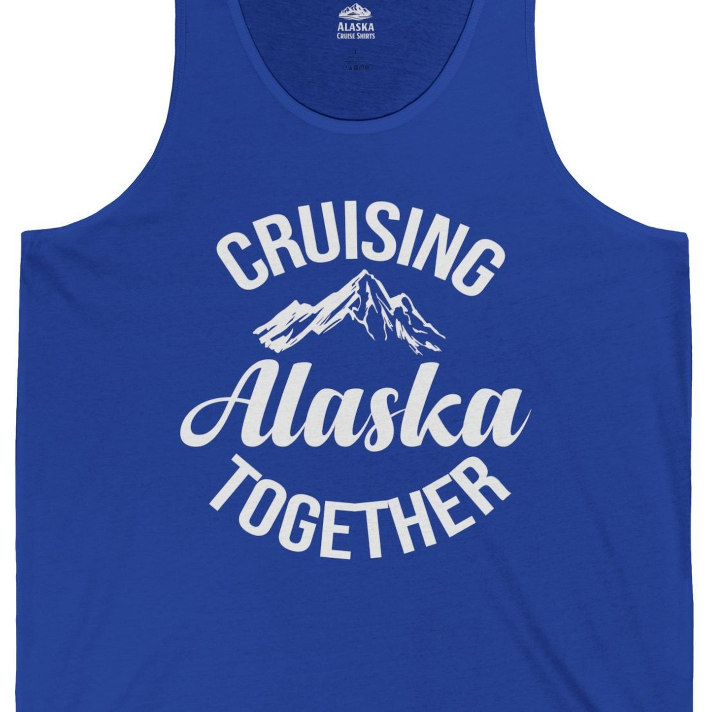Cruising Alaska Together Mountain Adventure Travel Couples Shirt — Tank Top Tank Top – True Royal – Alaska Cruise Shirts Close Up