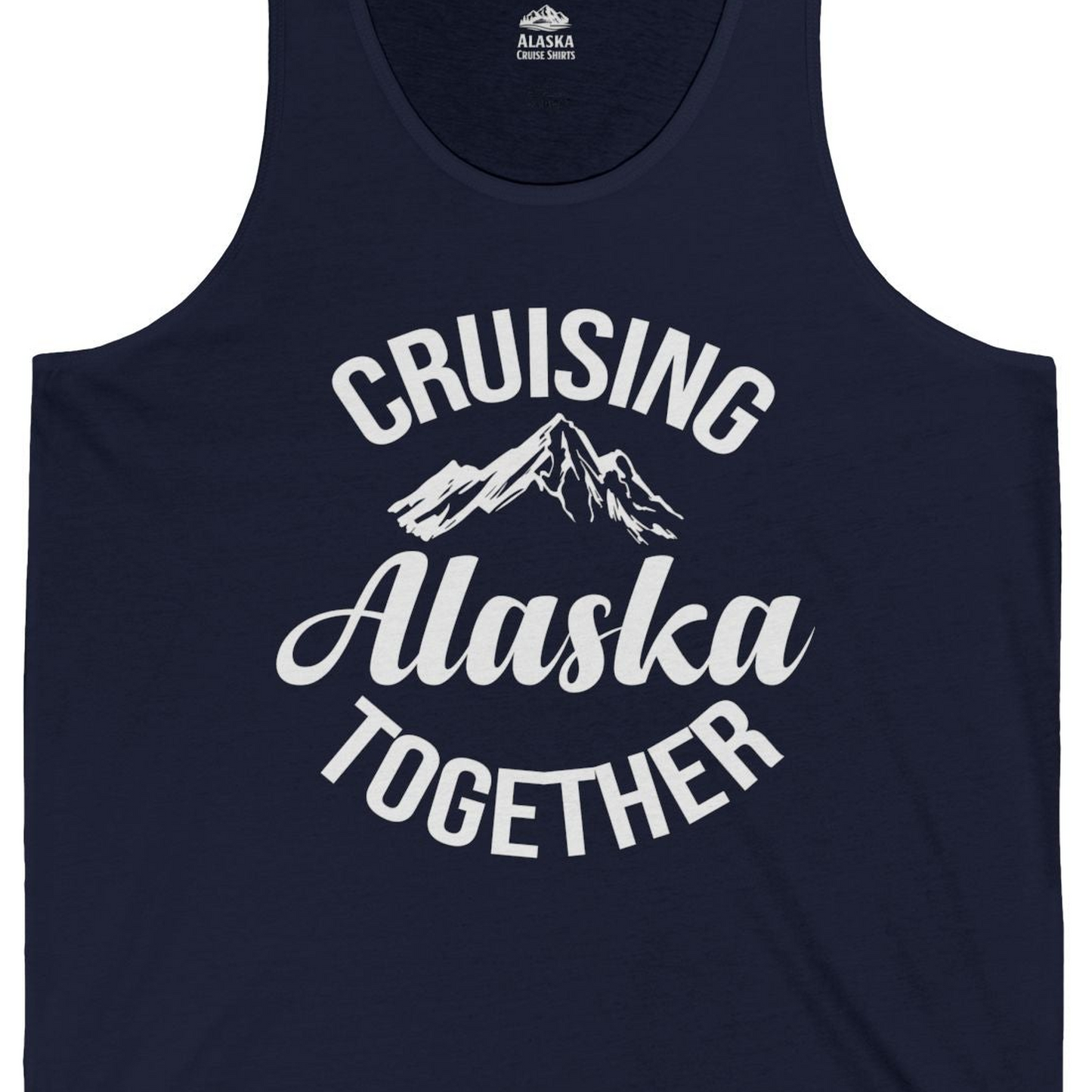 Cruising Alaska Together Mountain Adventure Travel Couples Shirt — Tank Top Tank Top – Navy – Alaska Cruise Shirts Close Up