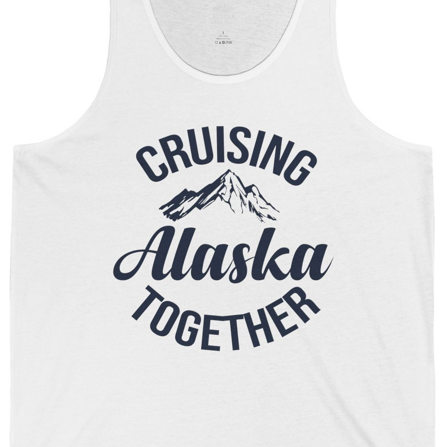 Cruising Alaska Together Mountain Adventure Travel Couples Shirt — Tank Top Tank Top – White – Alaska Cruise Shirts Close Up