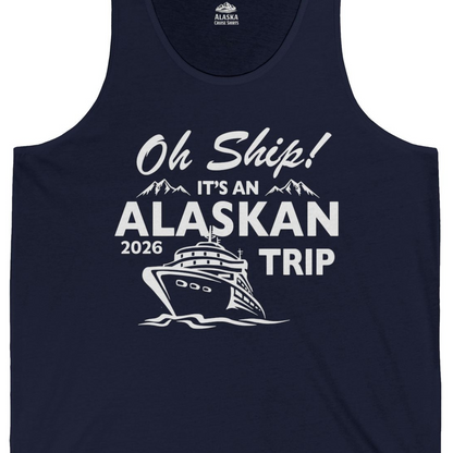 Oh Ship Alaskan Cruise Shirt 2026 Tank Top – Navy – Alaska Cruise Shirts Close Up