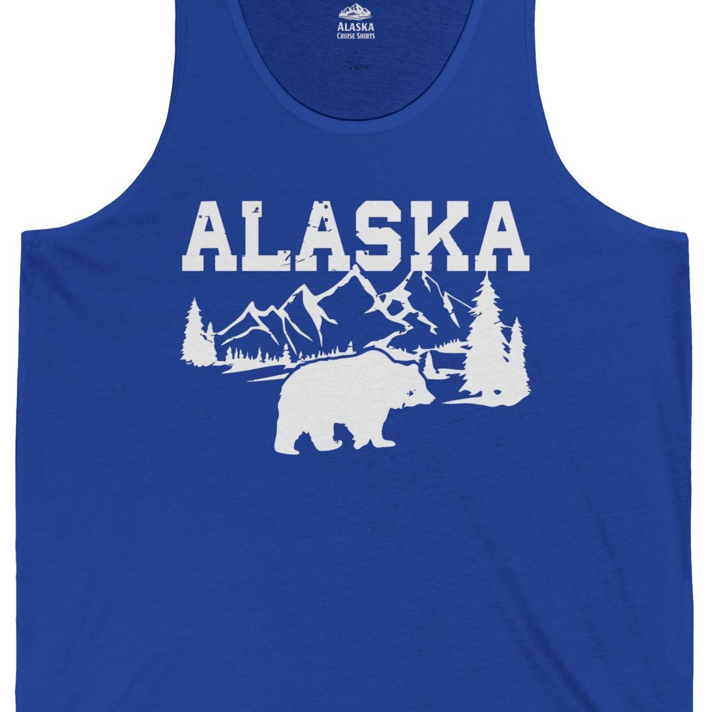 Alaska Bear Shirt Tank Top – True Royal – Alaska Cruise Shirts Close Up
