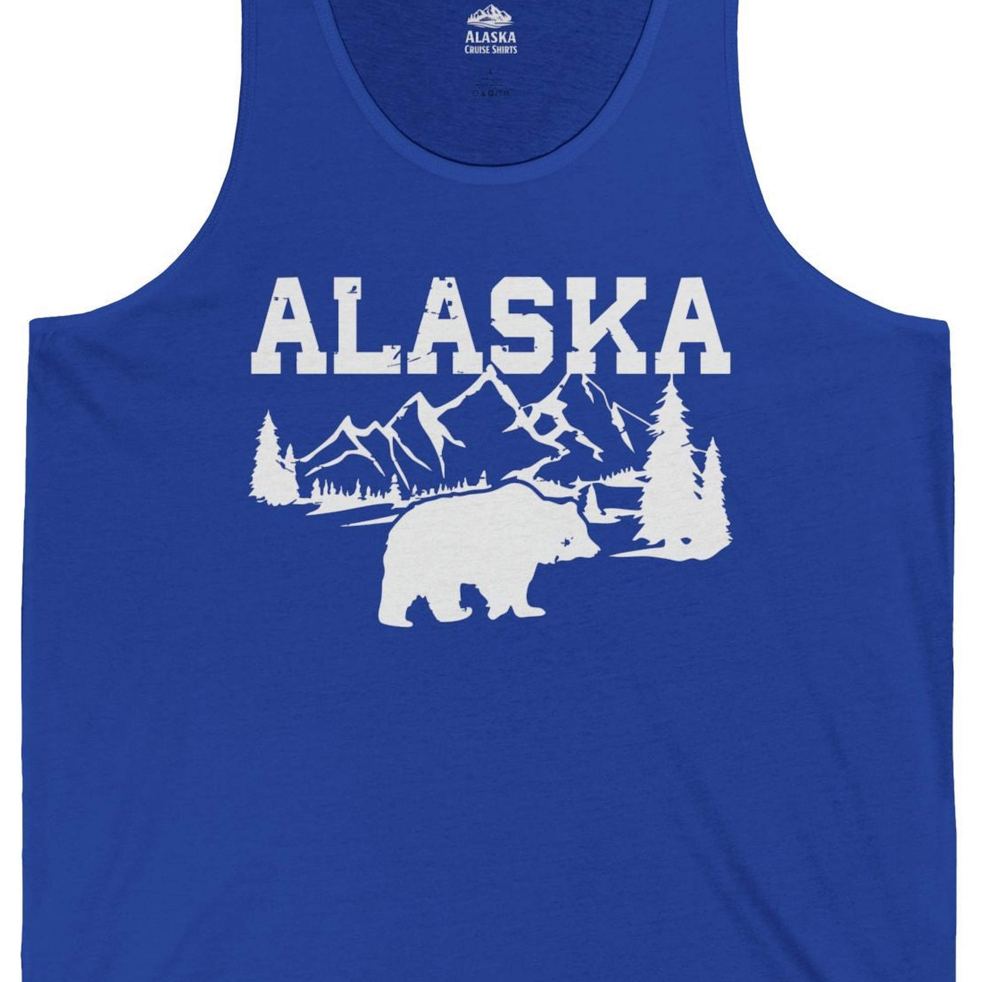 Alaska Bear Shirt Tank Top – True Royal – Alaska Cruise Shirts Close Up
