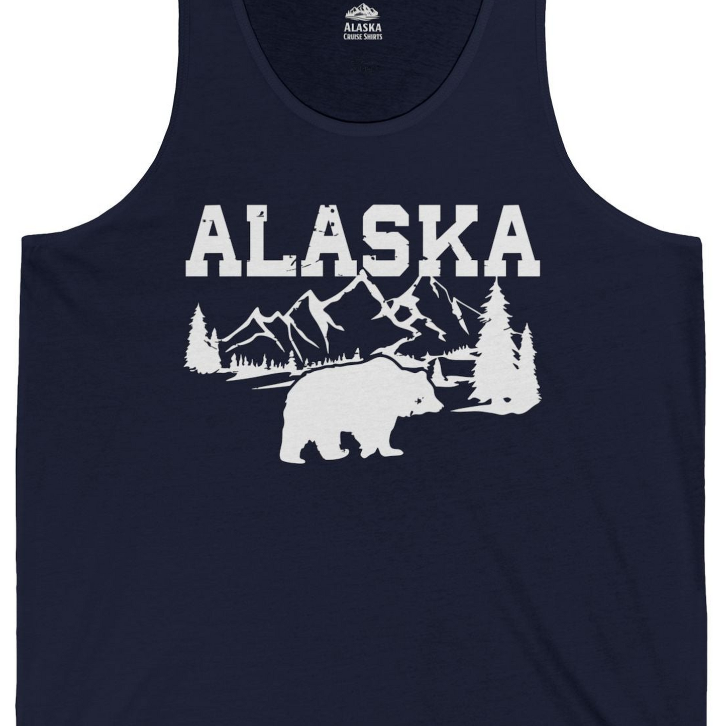 Alaska Bear Shirt Tank Top – Navy – Alaska Cruise Shirts Close Up