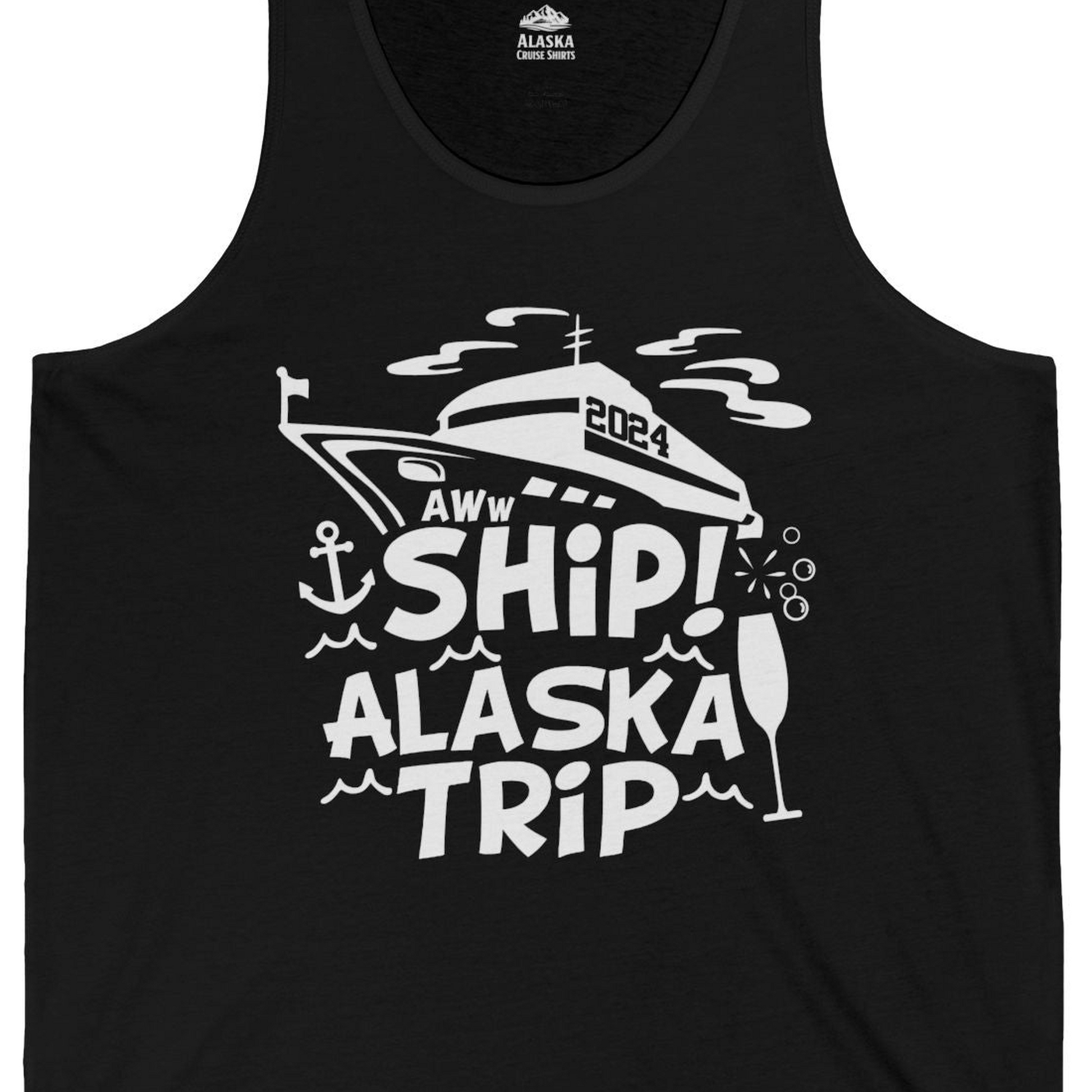 Aww Ship Alaska Cruise Shirt Tank Top – Black – Alaska Cruise Shirts Close Up