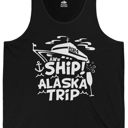 Aww Ship Alaska Cruise Shirt Tank Top – Black – Alaska Cruise Shirts Close Up