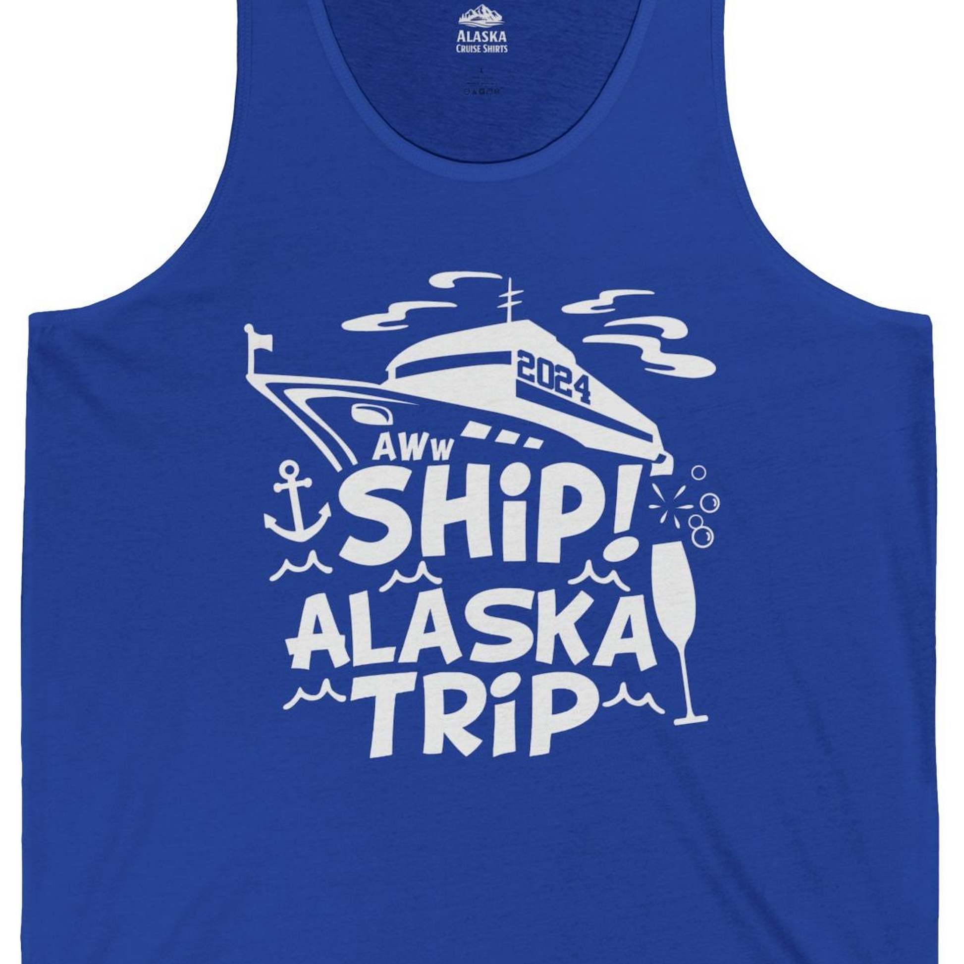 Aww Ship Alaska Cruise Shirt Tank Top – True Royal – Alaska Cruise Shirts Close Up