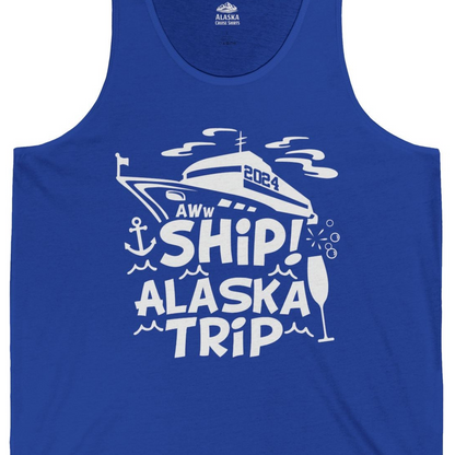 Aww Ship Alaska Cruise Shirt Tank Top – True Royal – Alaska Cruise Shirts Close Up
