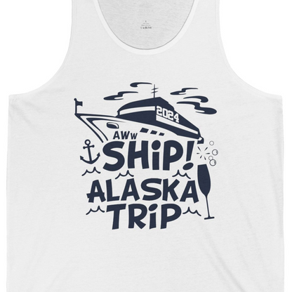 Aww Ship Alaska Cruise Shirt Tank Top – White – Alaska Cruise Shirts Close Up