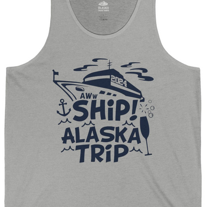 Aww Ship Alaska Cruise Shirt Tank Top – Athletic Heather – Alaska Cruise Shirts Close Up