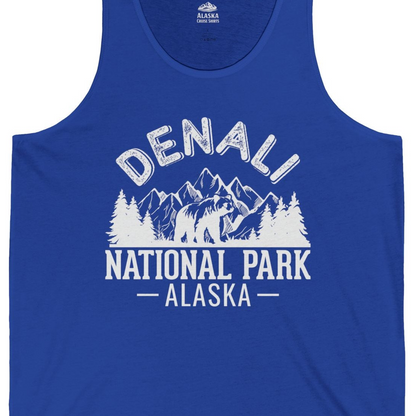 Denali National Park Bear Mountains Vintage Alaska Nature Shirt — Tank Top Tank Top – True Royal – Alaska Cruise Shirts Close Up
