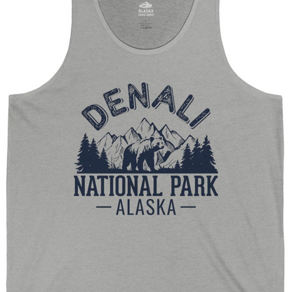 Denali National Park Bear Mountains Vintage Alaska Nature Shirt — Tank Top Tank Top – Athletic Heather – Alaska Cruise Shirts Close Up