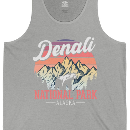 Retro Denali National Park Alaska Bear Mountains Vintage Shirt — Tank Top Tank Top – Athletic Heather – Alaska Cruise Shirts Close Up