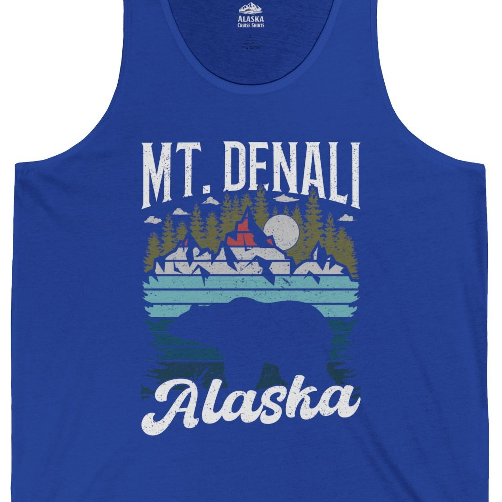 Mt Denali Alaska Bear Wilderness Shirt Tank Top – True Royal – Alaska Cruise Shirts Close Up