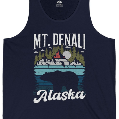 Mt Denali Alaska Bear Wilderness Shirt Tank Top – Navy – Alaska Cruise Shirts Close Up