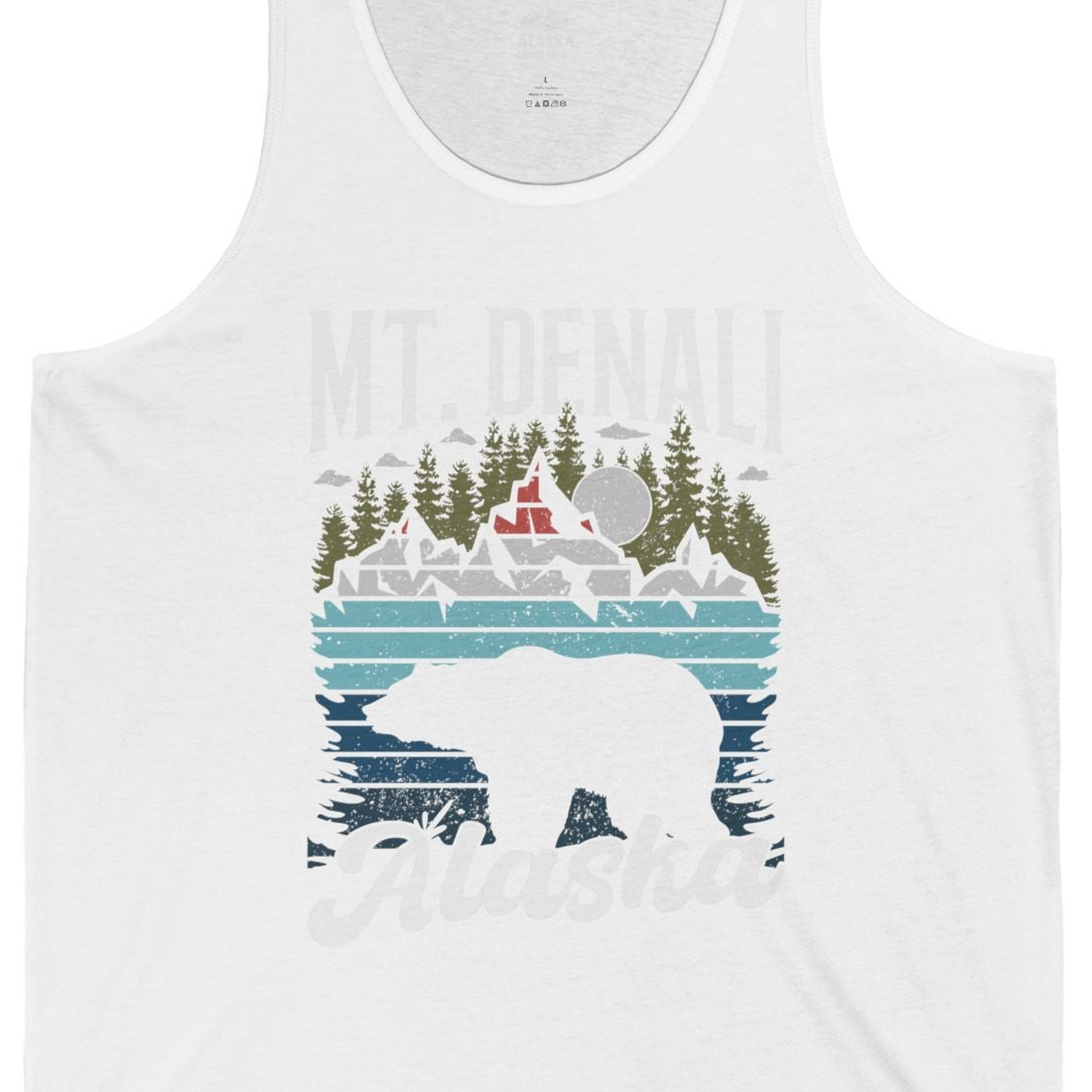 Mt Denali Alaska Bear Wilderness Shirt Tank Top – White – Alaska Cruise Shirts Close Up